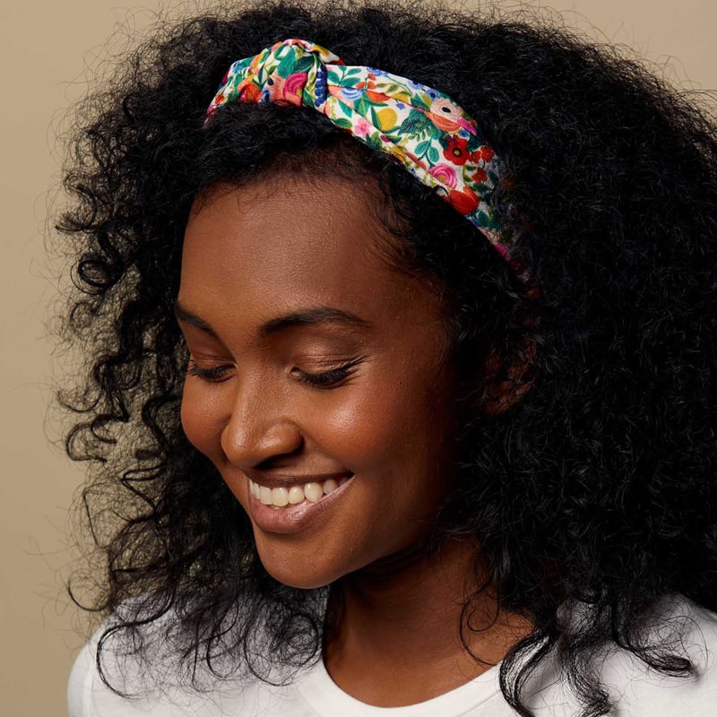 Rifle Paper Co. Knotted Headband – Garden Party in model's hair