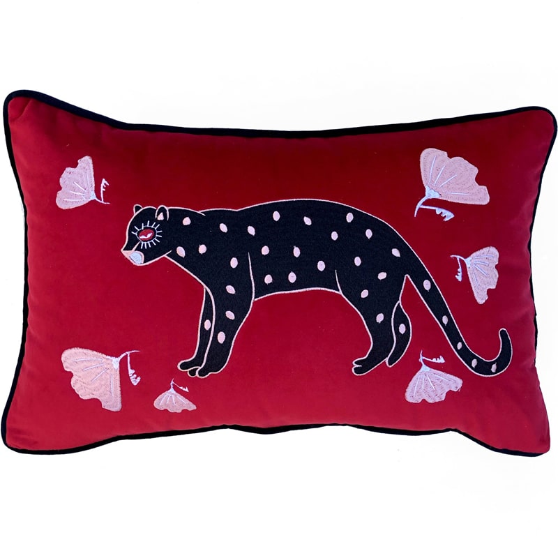 Centinelle Poppy and Polka Cat - Velvet Cushion Cover - fill not included