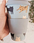 Mimi & August Les Chats Cafe Yo - Bamboo Reusable Cup - Gray - pattern close-up
