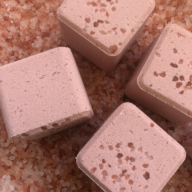 beauty shot of multiple fizz cubes with Himalayan Pink Salt (sold individually)