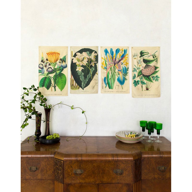 Lazybones Iris Organic Cotton Wall Hanging shown with other wall hangings - each sold individually