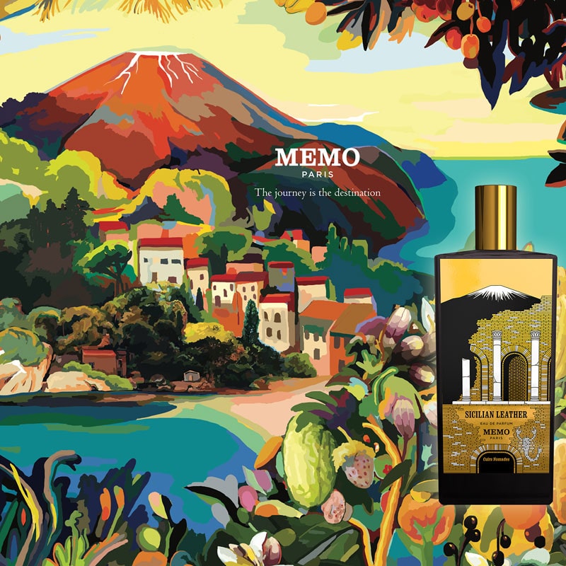 Memo Paris Sicilian Leather Eau de Parfum - artistic shot with artwork in background