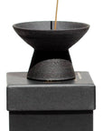 Ume Incense Shibui Raw Black Stoneware Incense Holder side view on box