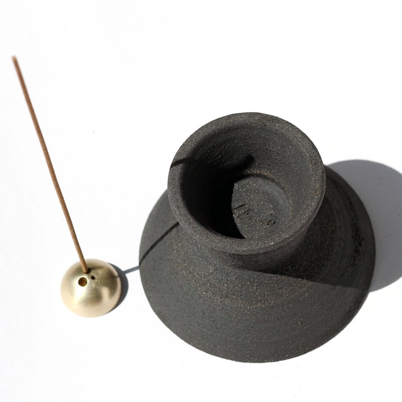 Ume Incense Shibui Raw Black Stoneware Incense Holder (2 pcs)