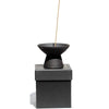 Ume Incense Shibui Raw Black Stoneware Incense Holder side view on box with stick incense (not included)