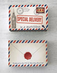 Marvling Bros Ltd Special Delivery Happy Birthday Mini Bouquet - showing matchbox closed front and back