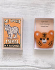 Marvling Bros Ltd Wool Felt Tiger Spirit Animal In A Matchbox showing top and open box