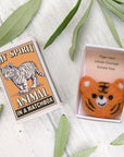 Marvling Bros Ltd Wool Felt Tiger Spirit Animal In A Matchbox showing to and open box with greenery