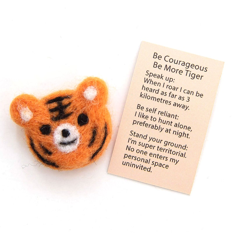Marvling Bros Ltd Wool Felt Tiger Spirit Animal In A Matchbox showing what is inside the box