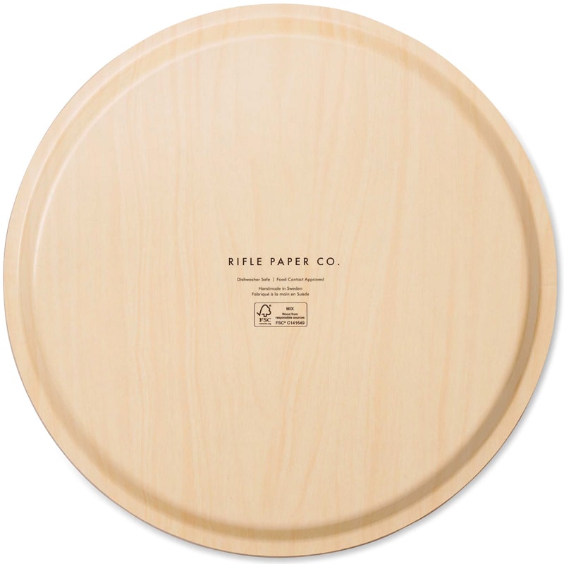 Rifle Paper Co Strawberry Field Plywood Round Tray showing bottom of tray