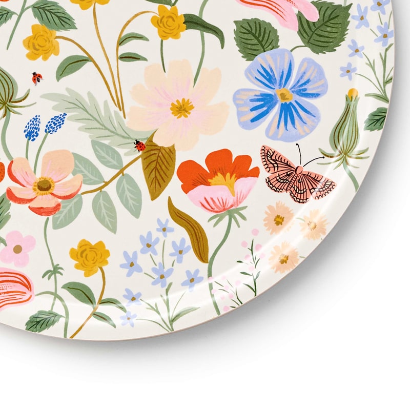 Rifle Paper Co Strawberry Field Plywood Round Tray - showing close-up of pattern