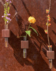 Lifestyle shot of Funnyfish Smart Tube Vase Dark Cube shown with flowers in tube