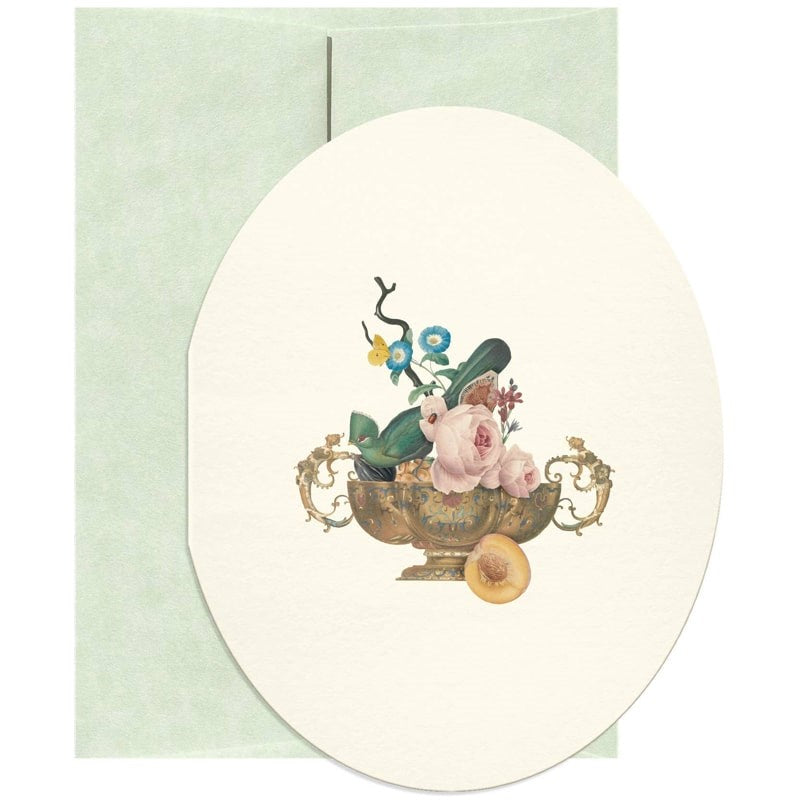 Open Sea Gold Vanitas Oval Greeting Card pictured with envelope included