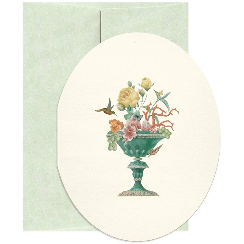 Open Sea Jade Vanitas Oval Greeting Card with light green envelope included.