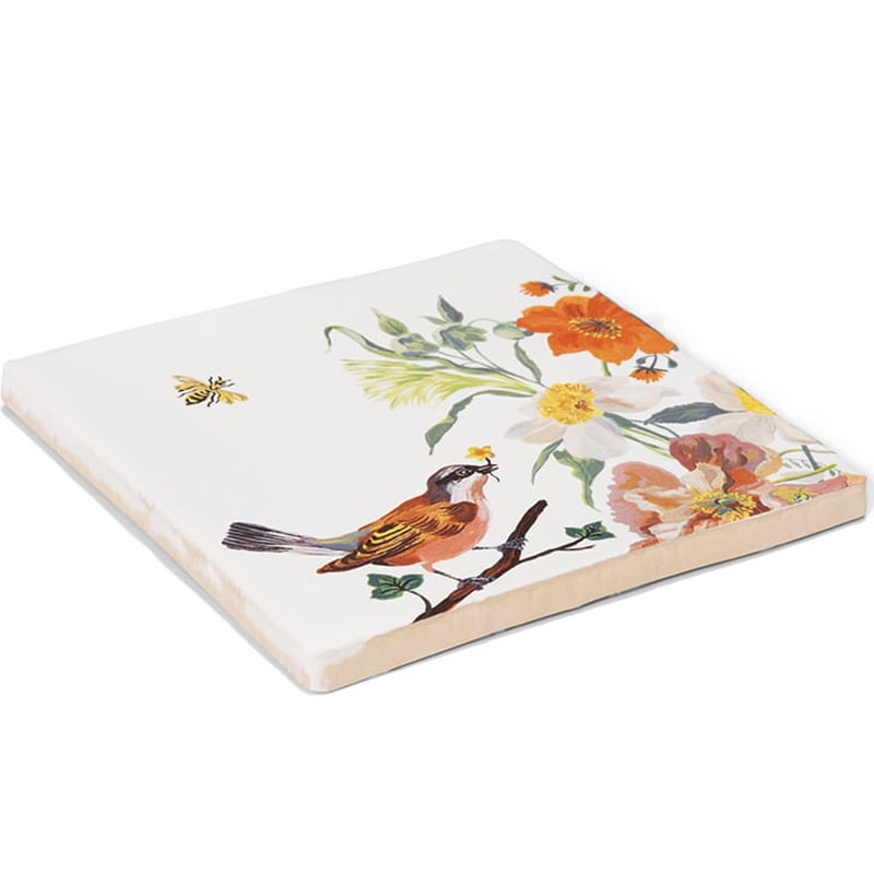 Storytiles Small Tile – Nathalie Lete Birds and Bees angle view showing thickness of tile