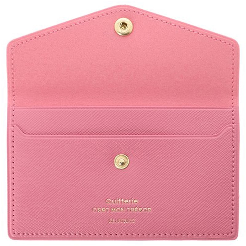 Delfonics Quitterie Card Case with Snap – Pink showing open case - empty
