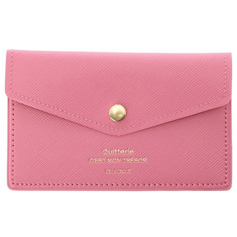 Delfonics Quitterie Card Case with Snap – Pink shown closed