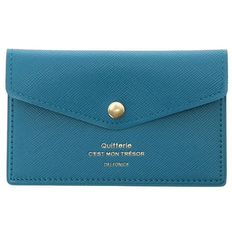 Delfonics Quitterie Card Case with Snap – Turquoise (shown closed)