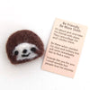 Marvling Bros Ltd My Spirit Animal Wool Felt Sloth In a Matchbox showing felt sloth and reverse side of message