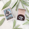Marvling Bros Ltd My Spirit Animal Wool Felt Sloth In a Matchbox showing open box among leaves