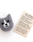 Marvling Bros Ltd My Spirit Animal Wool Felt Wolf In a Matchbox showing felt wolf and reverse side of info card