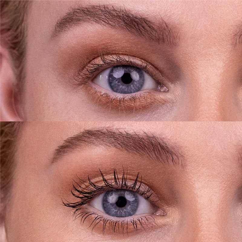 showing eye before and after applying this mascara