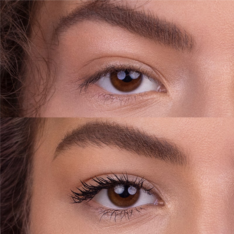 showing eye before and after applying this mascara