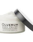 Olverum Body Polish (200 ml) with lid off to the side
