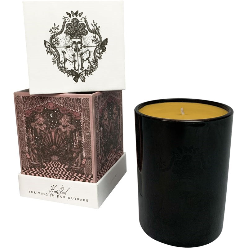 Harris Reed Palo Santo Epilogue Candle (10 oz) with box stacked beside