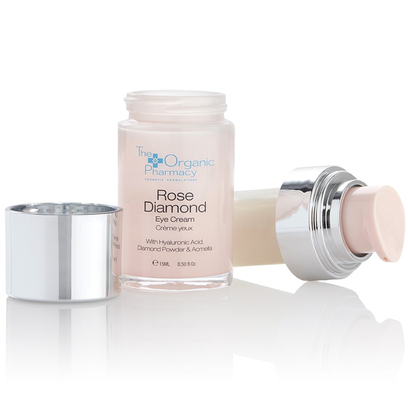 The Organic Pharmacy Rose Diamond Eye Cream showing full product open to show how REFILL fits