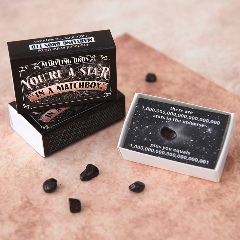 Marvling Bros Ltd You&#39;re A Star Meteorite In A Matchbox showing the rocks that are inside 