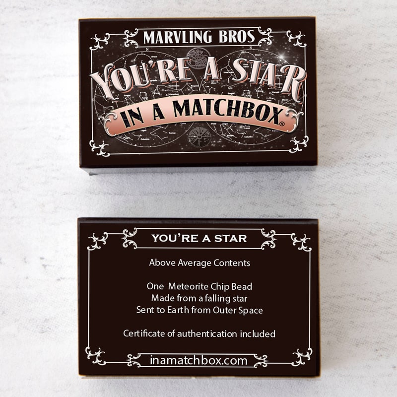 Marvling Bros Ltd You&#39;re A Star Meteorite In A Matchbox the front and back of the box