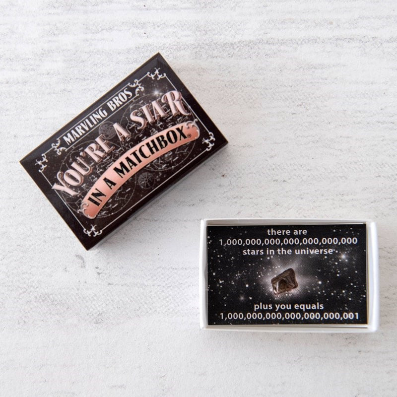 Marvling Bros Ltd You&#39;re A Star Meteorite In A Matchbox showing the inside of the box