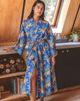 Printfresh Bagheera Robe – Sapphire shown on model standing