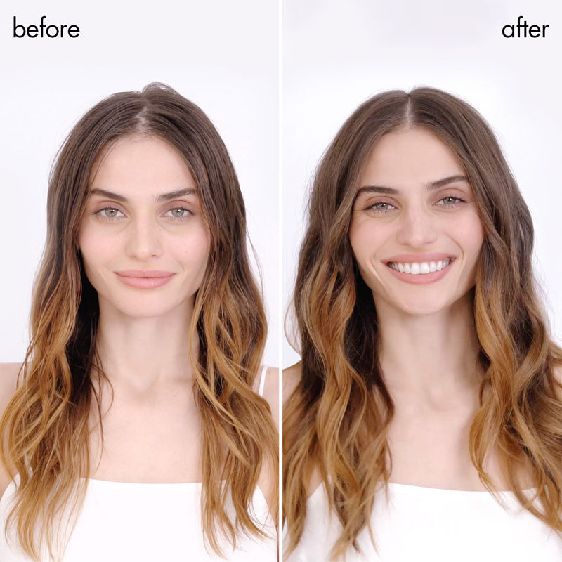 Klorane 2-in-1 Mask Shampoo showing model before and after using product