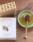 La Selva Positano Cosmetici Naturali Propolis Honey Soap displayed out of the box and next to a bowl of honey