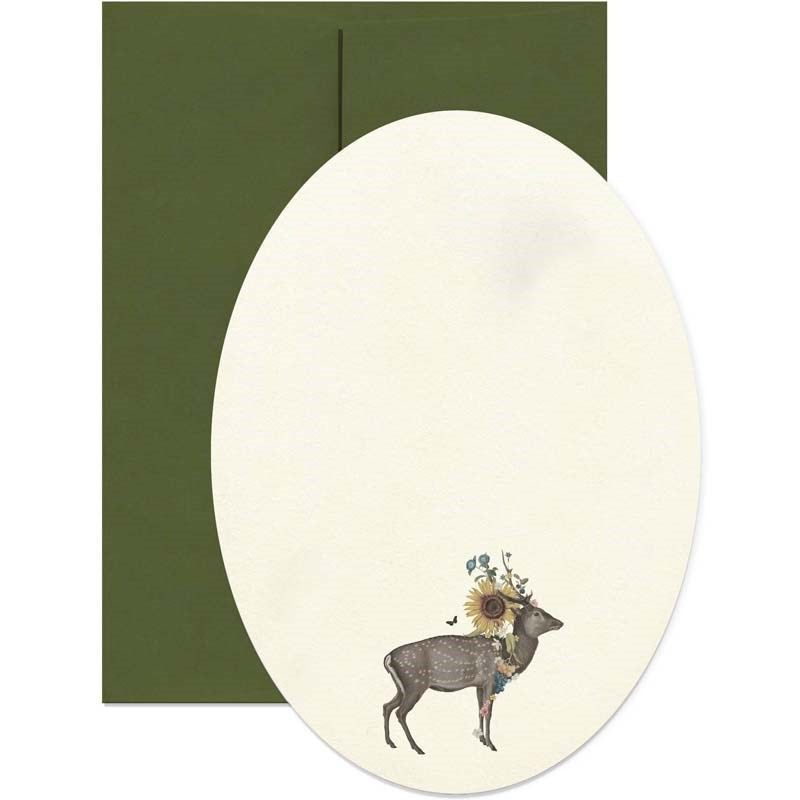 Open Sea Stag with Flowers Oval Greeting Card (1 pc)