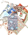 Beautyhabit Basics Block Print Drawstring Bag Set – Medium (set of 3 assorted) showing a wide assortment of the possible fabrics that may be included