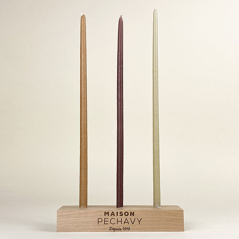 Maison Pechavy Wooden Candle Holder shown with 3 Nude candles placed (not included)