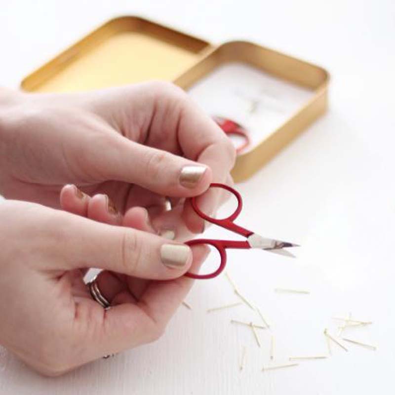 Studio Carta Le Piccole Red Scissors being held by a pair of hands