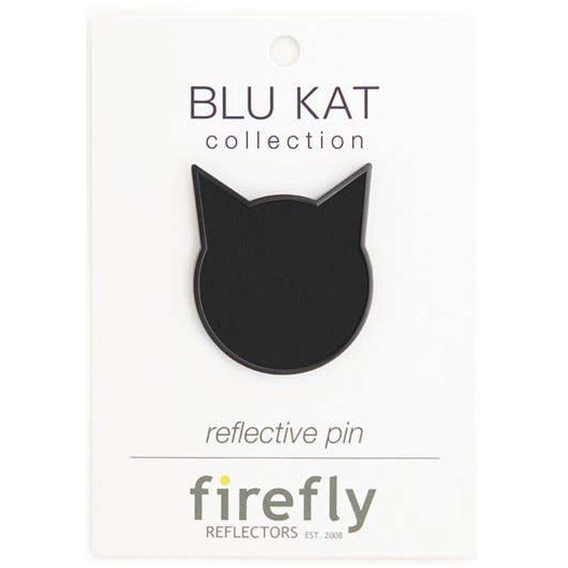 BLU KAT Reflective Pin displayed in packaging