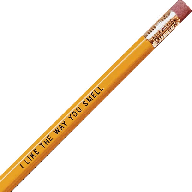 Rani Ban Co I like The Way You Smell Pencil – Yellow closer view of the imprinted words