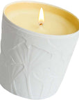 LE JARDIN RETROUVE Tubereuse Trianon Scented Candle displayed with a lit wick