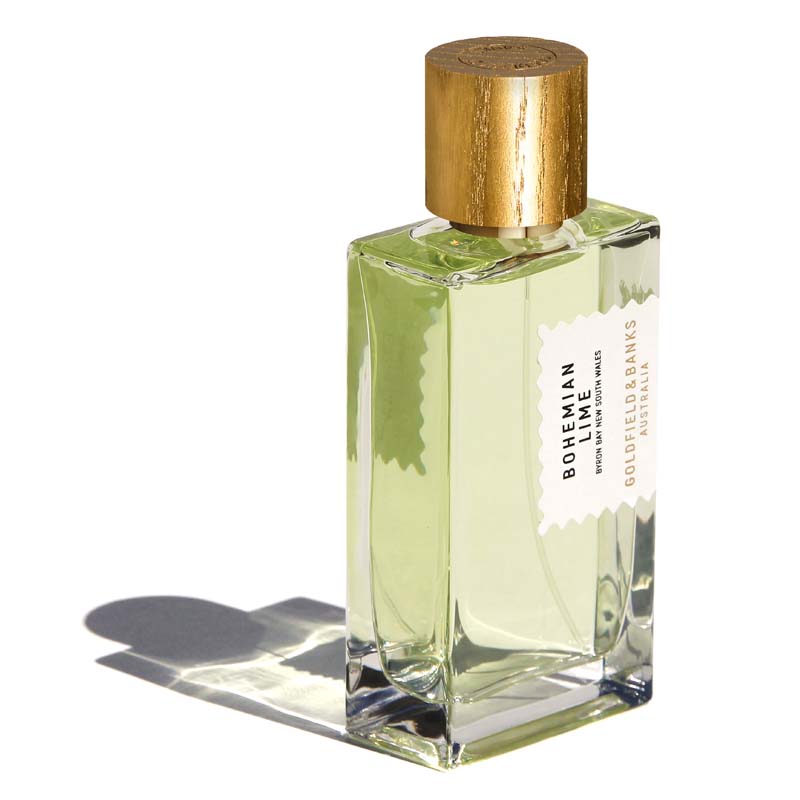 Goldfield &amp; Banks Bohemian Lime Perfume 100 ml with reflection shown at a slight angle