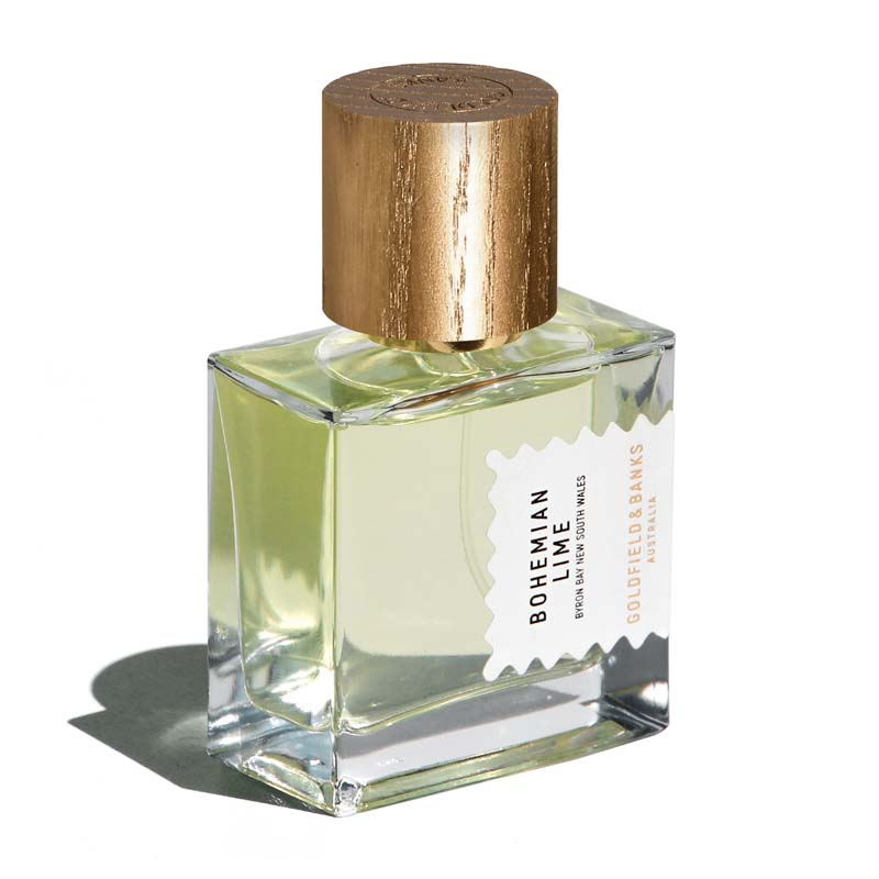 Goldfield &amp; Banks Bohemian Lime Perfume 50 ml with reflection shown at a slight angle