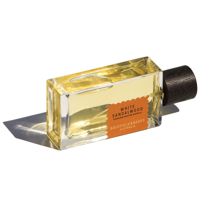 Goldfield & Banks White Sandalwood Perfume showing on its side