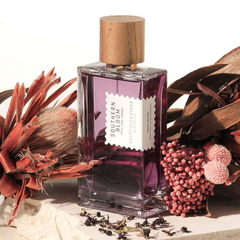 Goldfield & Banks Southern Bloom Perfume showing with dried flowers