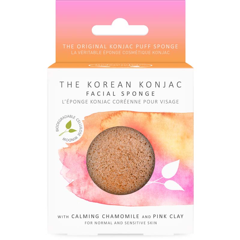 Konjac Sponge Company Facial Puff Sponge with Chamomile with cute packaging with pink, orange 
