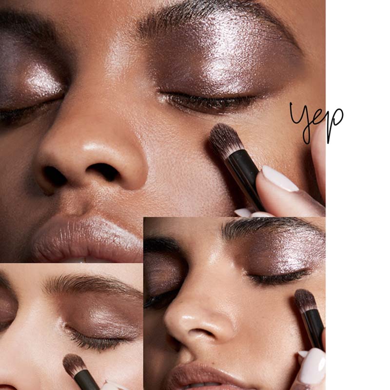 Roen Beauty 52 Cool Eye Shadow Palette showing "yep" on different skin tones