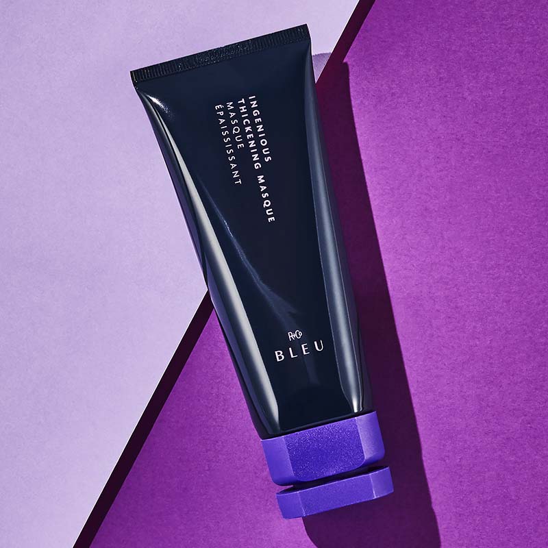 R+Co Bleu Ingenious Thickening Masque showing with light purple and purple
